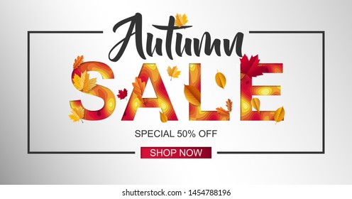 autumn sale decoration for advertising, discount and marketing with paper cut style. retail and commercial special price decorated with dried maple leaf fall. eps 10 vector.