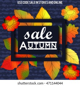 Autumn sale  design. Fall leaf. Label, banner template. promotion, advertising