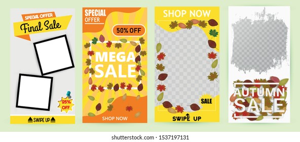 Autumn Sale Design with Falling Leaves and Lettering on Light Background. Autumnal Vector Illustration with Special Offer Typography Elements for Coupon, Voucher, Banner, Flyer