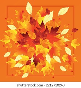 Autumn Sale Design with Falling Leaves on orange Background. Autumnal Vector Illustration with Elements for Special Offer, for Coupon, Voucher, Banner, Flyer, Promotional Poster or textile design