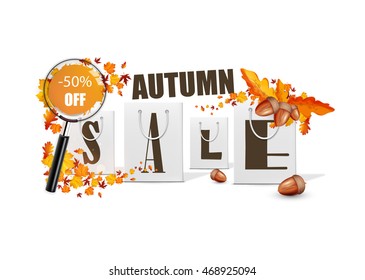 Autumn sale design template with shopping bag. Vector Illsutration,
