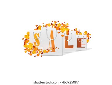 Autumn sale design template with shopping bag. Vector Illsutration,
