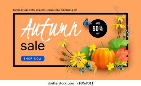 Autumn Sale Design. Vector fall banner for web or print
