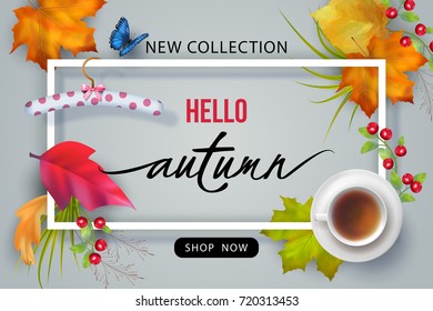 Autumn Sale Design. Vector fall banner for web or print. Advertising banner of New Collection