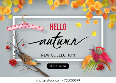 Autumn Sale Design. Vector fall banner for web or print. Advertising banner of New Collection