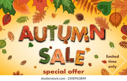 autumn sale, discount banner design on the background of colorful fallen leaves to promote purchases in the autumn season. bright vector illustration.