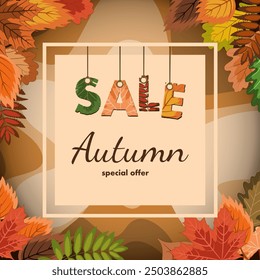 autumn sale, discount banner design on the background of colorful fallen leaves to promote purchases in the autumn season. bright vector illustration.