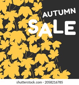 Autumn sale. Discount banner with fall yellow leaves on background. 