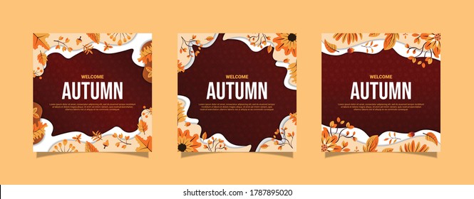 Autumn sale discount banners flat design. Autumn background banner flyer template Premium Vector
