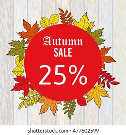 Autumn Sale discount design with colorful leaves. Vector illustration. Business banner for web site