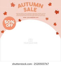 Autumn sale discount with autumn leaves and image placement below. Vector illustration template for social media promotion.