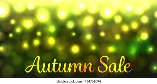 Autumn sale  discount vector banner with glow lights.