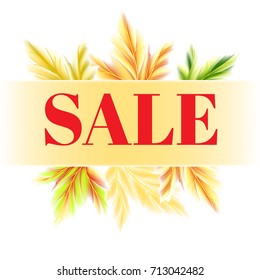 Autumn sale. Discounts. Yellow, red and green maple leaves. Vector illustration.