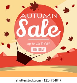 Autumn sale. Flat background with balloon.