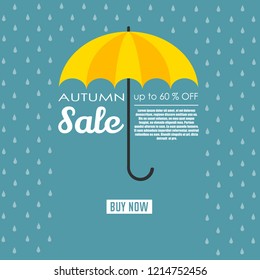 Autumn sale. Flat background with umbrella.