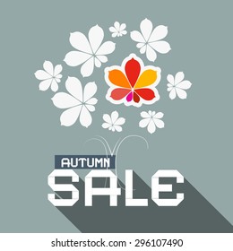 Autumn Sale Flat Design Vector Illustration with Chestnut Tree Leaves