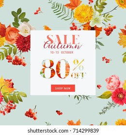 Autumn Sale Floral Banner With Maple Leaves. Fall Discount Background. Vector Illustration