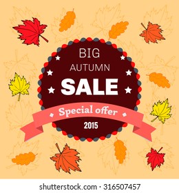 Autumn sale floral poster with maple and oak leaves. Vector illustration