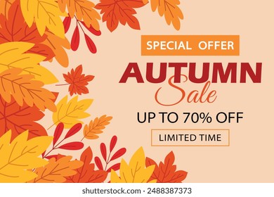 Autumn sale flyer design with autumn leaves. Vector.