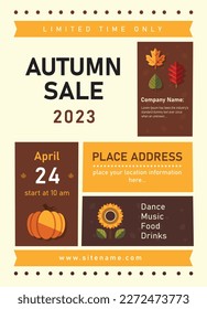 Autumn sale flyer design template on 2023. Autumn social media sale post template