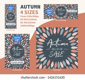 Autumn Sale Flyer DL a4 Cover size Banner concept Set