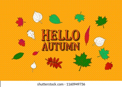 Autumn sale flyer template with lettering. Bright fall leaves. Poster, card, label, banner design. Bright geometrical background. Vector illustration EPS10