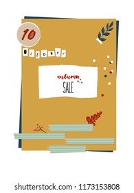 Autumn sale flyer template with lettering. Poster, card, label, banner design. Vector illustration