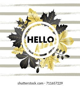 Autumn sale flyer template with lettering. Bright fall leaves. Vector illustration for a postcard or a poster.