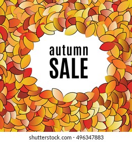 Autumn sale frame with the inscription autumn sale. Seamless background of a variety of fallen leaves. Vector illustration. EPS 10
