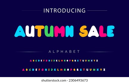 Autumn Sale Funky colorful cartoon font type. Vector alphabet
