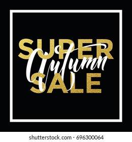 Autumn sale golden black poster with gold text texture for fall shopping discount template. Vector autumnal shop season design for promo leaflet or web banner