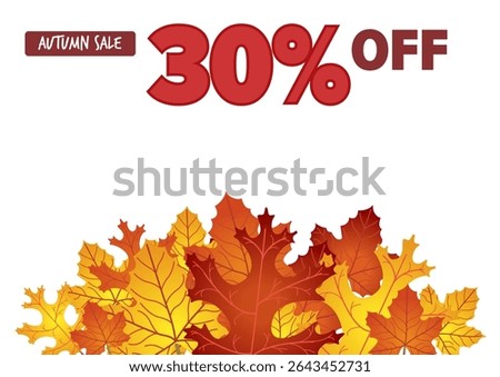Autumn sale graphic highlighting 30 percent off text with a decorative background of colorful leaves to attract seasonal customers