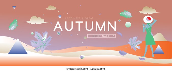 Autumn sale holiday and fashion web banner. Fashion and travel discount poster. Vector holiday Abstract colorful illustration with special offer and promotion.