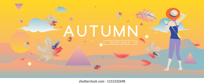 Autumn sale holiday and fashion web banner. Fashion and travel discount poster. Vector holiday Abstract colorful illustration with special offer and promotion.