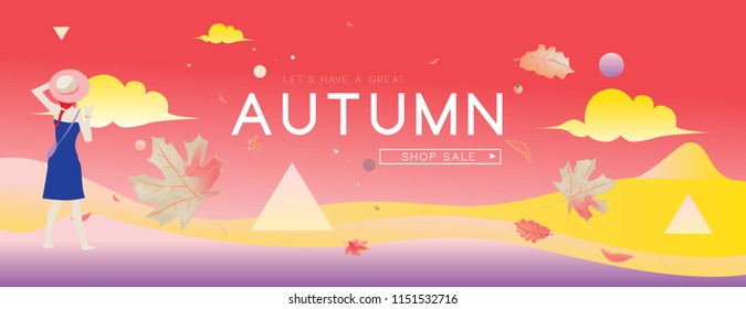 Autumn sale holiday and fashion web banner. Fashion and travel discount poster. Vector holiday Abstract colorful illustration with special offer and promotion.
