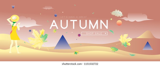 Autumn sale holiday and fashion web banner. Fashion and travel discount poster. Vector holiday Abstract colorful illustration with special offer and promotion.