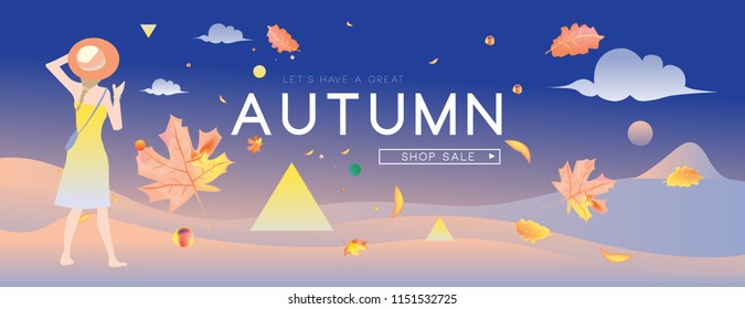 Autumn sale holiday and fashion web banner. Fashion and travel discount poster. Vector holiday Abstract colorful illustration with special offer and promotion.