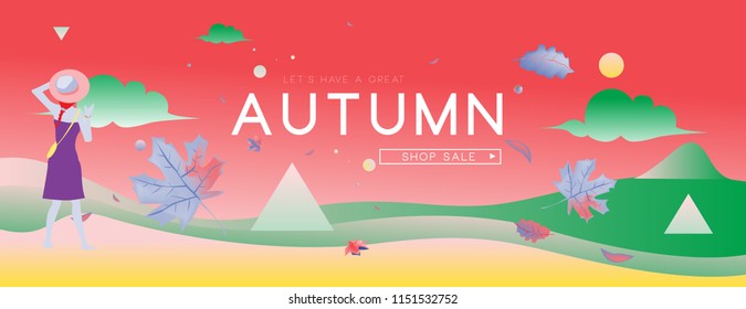 Autumn sale holiday and fashion web banner. Fashion and travel discount poster. Vector holiday Abstract colorful illustration with special offer and promotion.