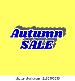 Autumn sale inscription. Blue Icon with white stroke in 3d at yellow Background. Illustration.