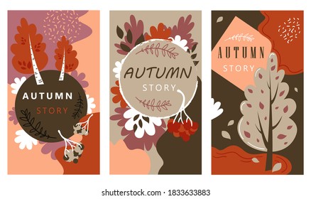 Autumn Sale Instagram Stories. Story Set. Hand Drawn Vector Illustration