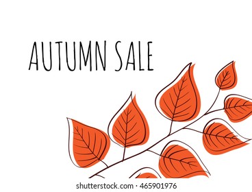Autumn sale. Autumn leaves are drawn with chalk on a black chalkboard. Sketch, design elements. Vector illustration.