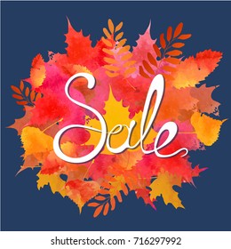 autumn, sale , leaves , watercolor , 
vector illustration on white background