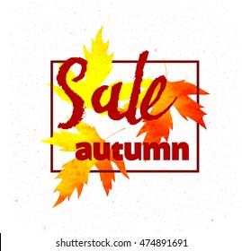 Autumn sale lettering design. Fall leaf. Label, banner template.