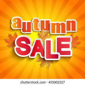 Autumn sale lettering with autumn leaves on a vintage background. Abstract vector illustration .