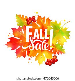 Autumn sale lettering orange, poster, discount, card
