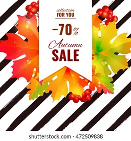 Autumn sale lettering orange, poster, discount, card