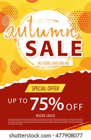 Autumn sale lettering template banner. Vector illustration in yellow, orange, red color.
