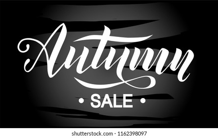 Autumn sale lettering text on chalkboard background layout decorate for shopping sale or promo poster, logo, card, banner and frame leaflet or web banner. Vector calligraphy illustration template.