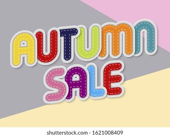 autumn sale letters banner with border stitches