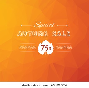 Autumn sale logo and percentage icon on low poly background